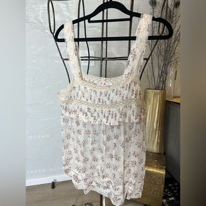 NWT Rebecca Taylor Silk Chiffon Pleated Lace Tank 8 Vintage deadstock